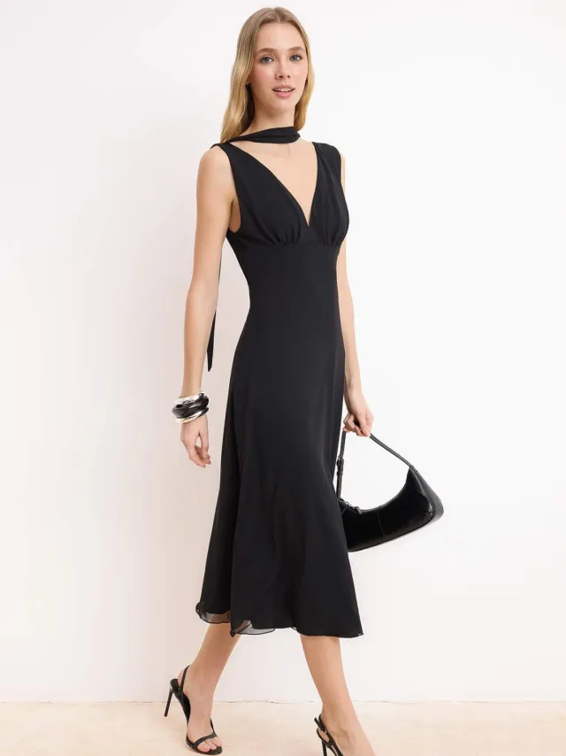 Turkishsouq Mouwloze maxi-jurk met dierenprint voor dames, casual/dagelijks, A-lijn Zwart