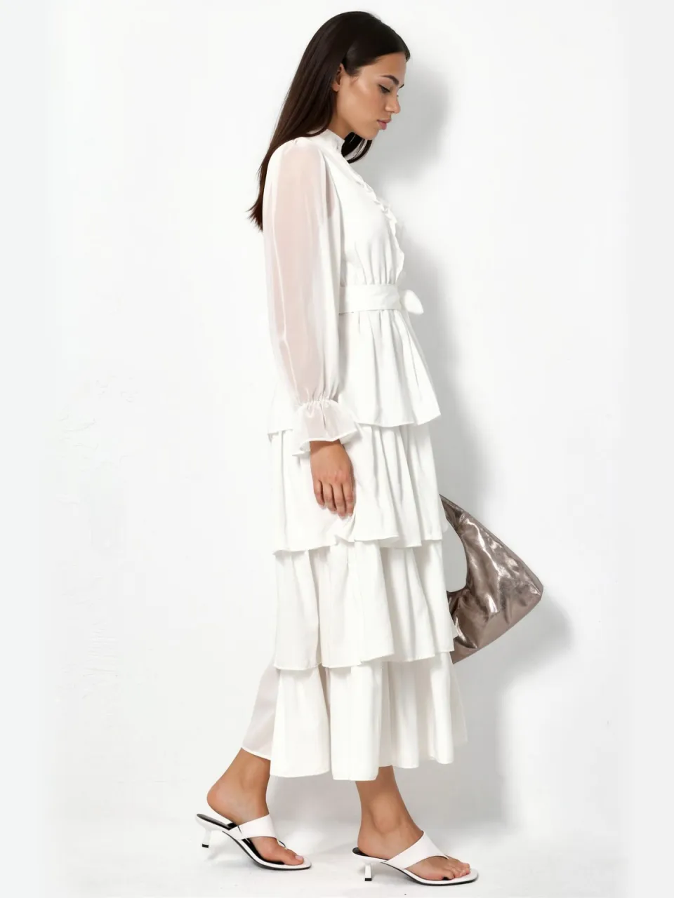 MSN Collection A-lijn Maxi Jurk Met Ronde Hals En Knopen wit, foto 2