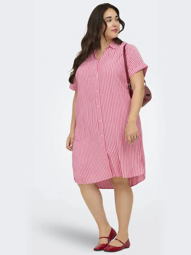 Only Carmakoma gestreepte zomerjurk Roze/wit