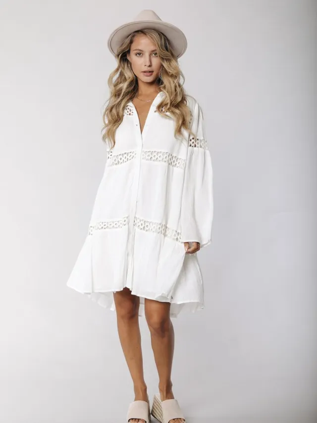 Colourful Rebel Jalie Tape Mini Shirt Jurk Off White