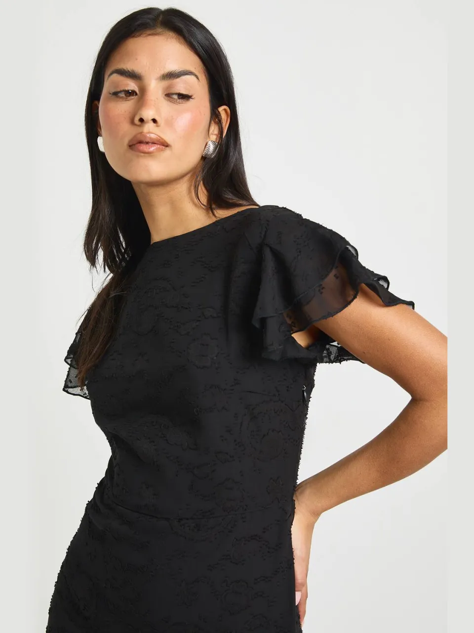 boohoo Dames Bloemen Burnout Ruches Zoom Maxi Jurk zwart, foto 4