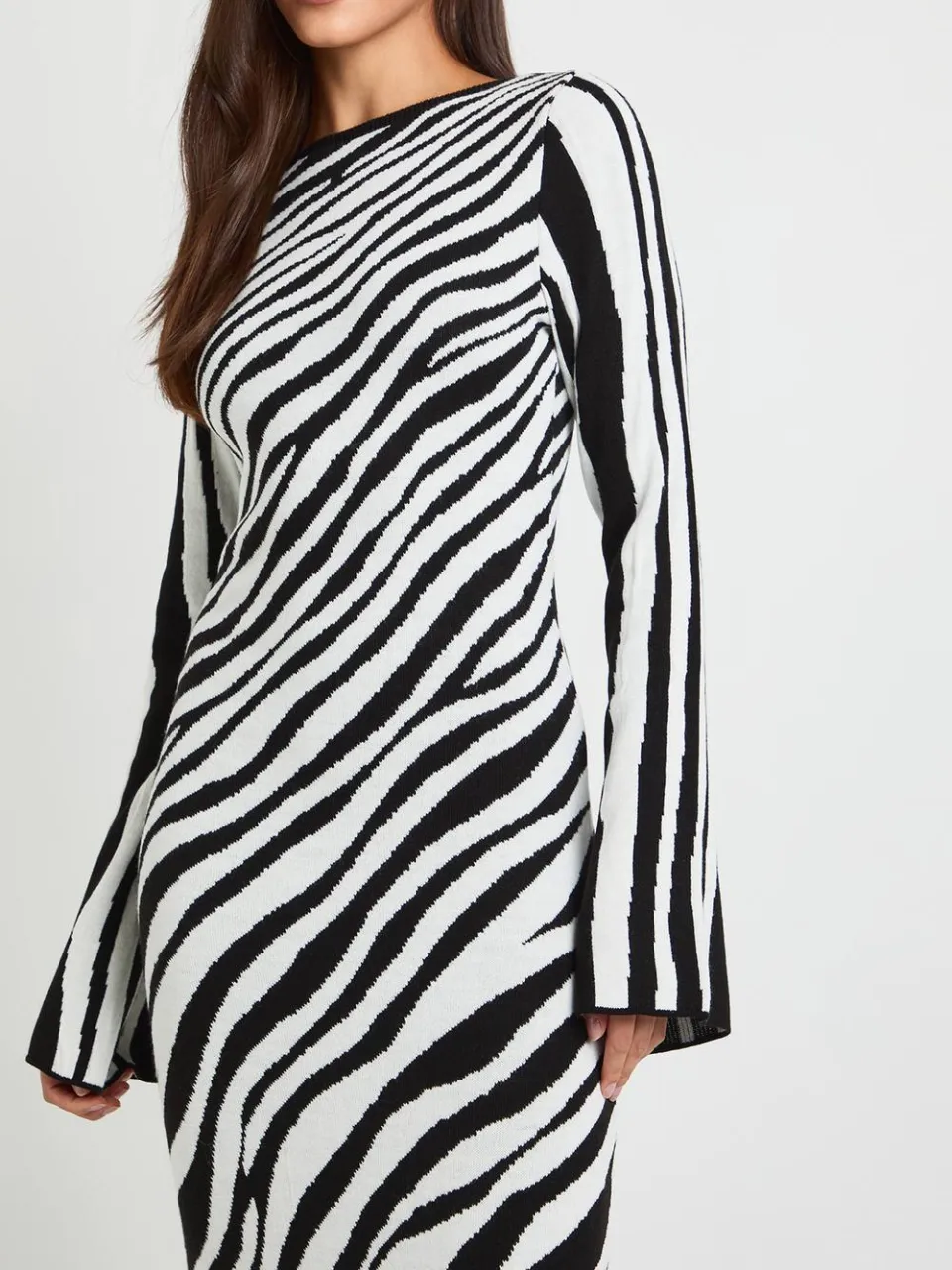 boohoo Dames Gebreide Maxi-jurk Met Zebraprint mono, foto 2