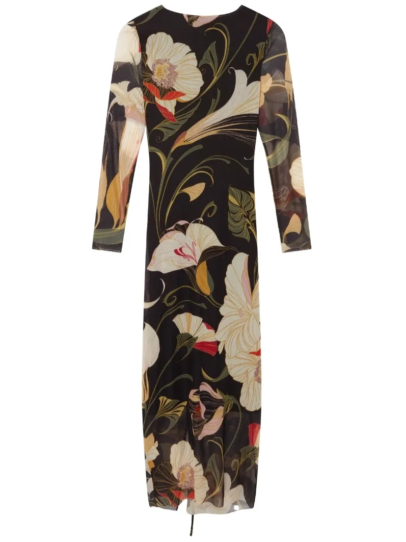 Ted Baker Bodycon Midi-jurk Met Print En Mesh En Plooien Zwart