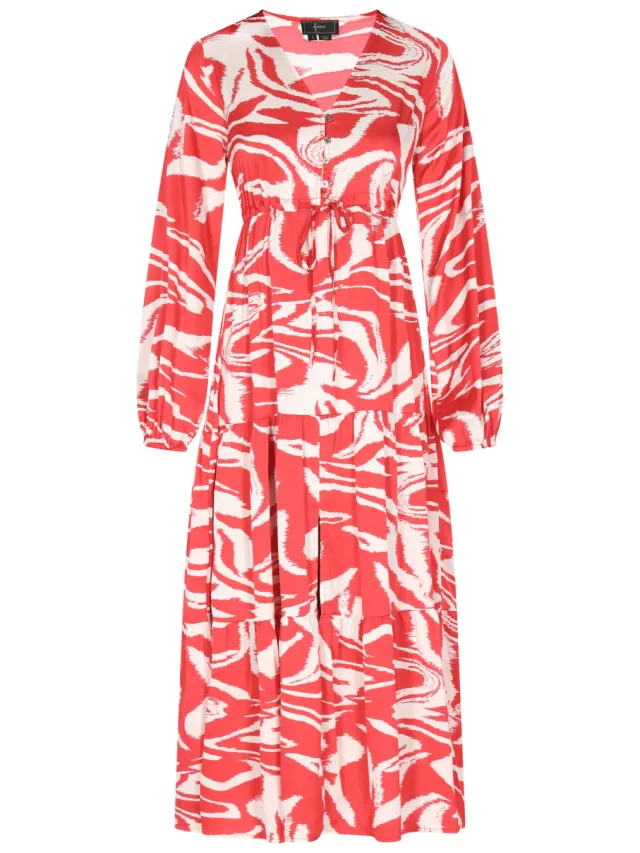 Faina Jurk Dames rood wol wit, foto 2