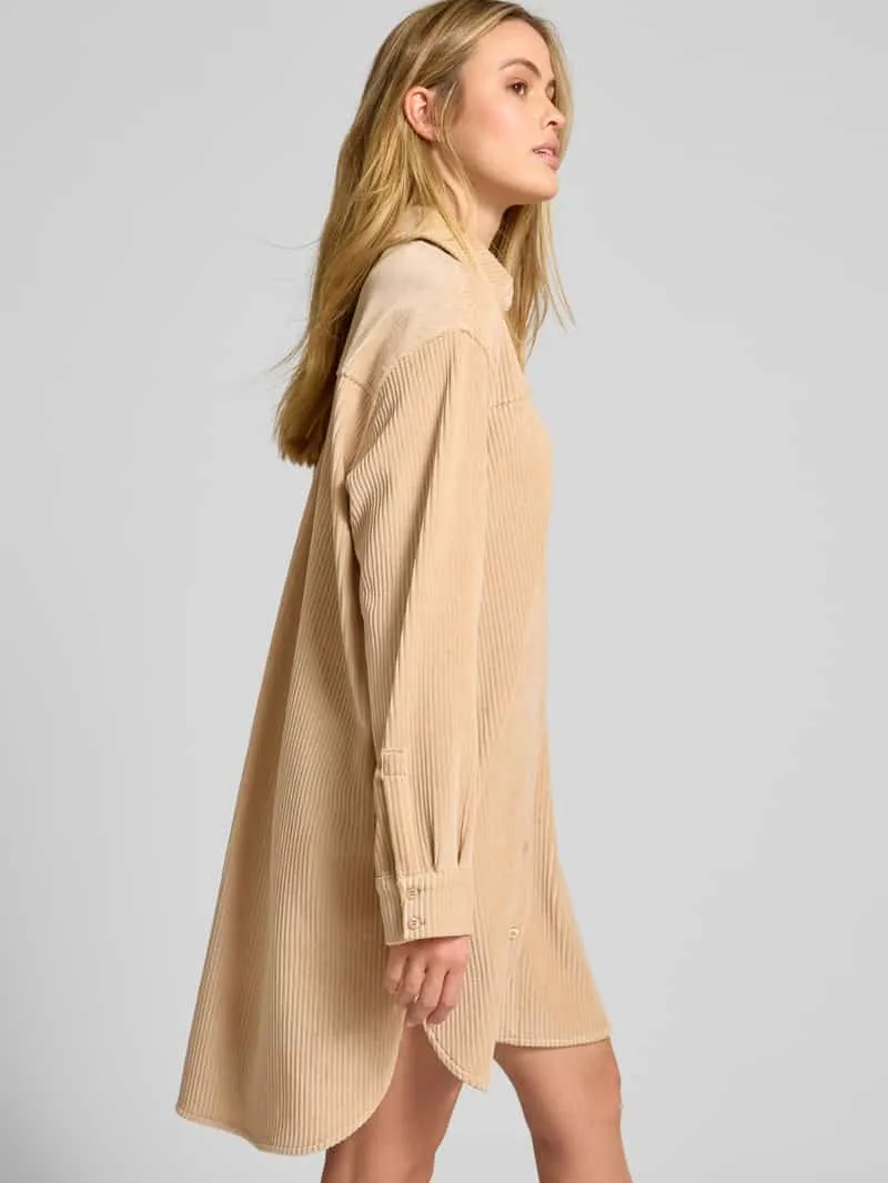 Jake*s Jurk van katoenmix in overhemdblouselook camel, foto 5