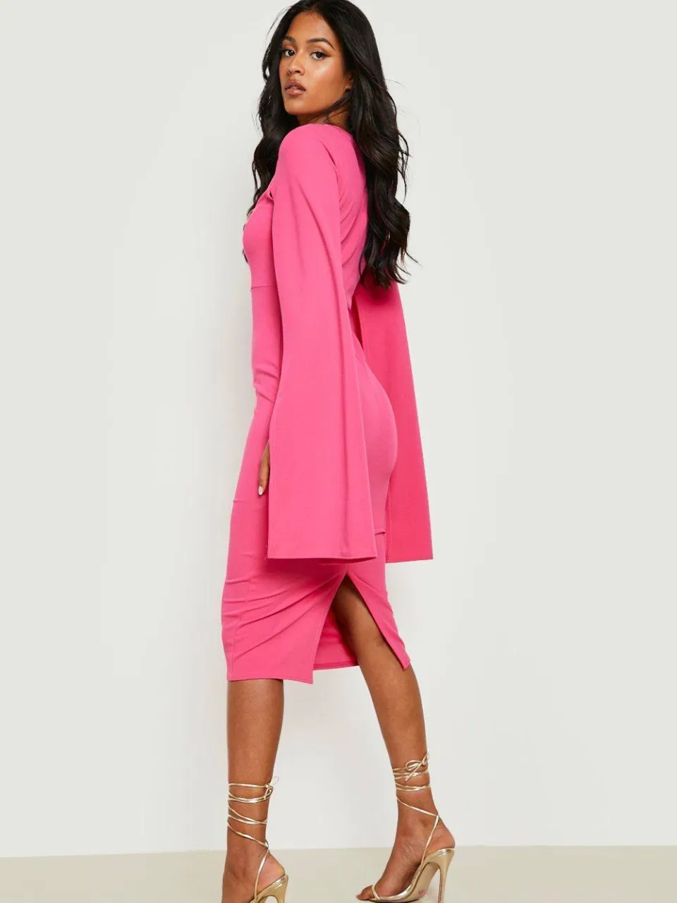 boohoo Dames Tall Cape Sleeve Midi Bodycon Jurk felroze, foto 2