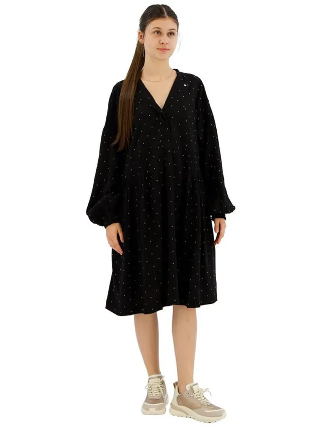 Replay W9102 .000.52548 Lang Mouw Jurk Zwart L Vrouw Black / Natural White