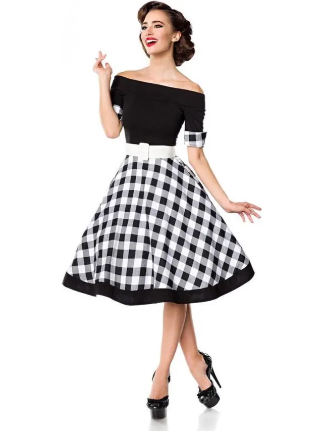 Belsira Swing Dames Midi-jurk - zwart/wit