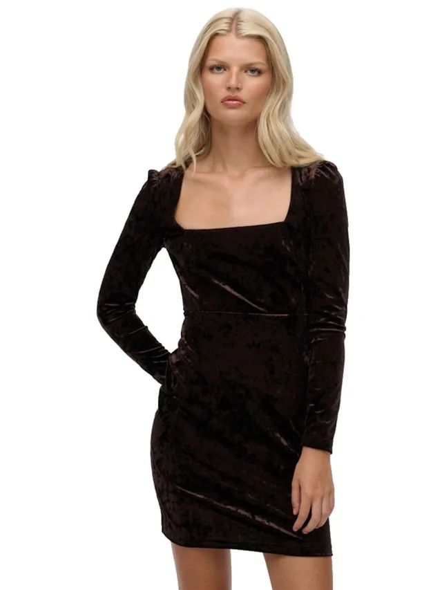 Superdry W8011984a Korte Jurk Met Lange Mouwen Bruin S Vrouw Blackbean