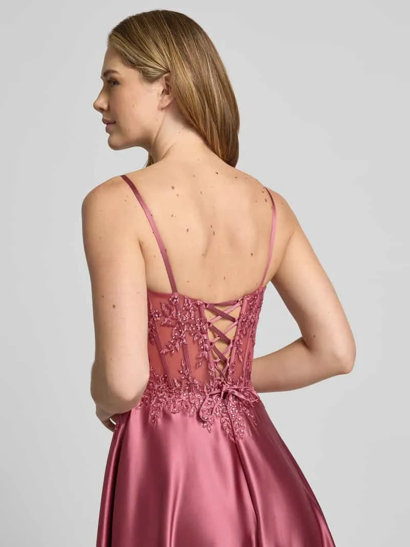 LUXUAR FASHION corsetjurk met stitchings en met siersteentjes roestrood, foto 4