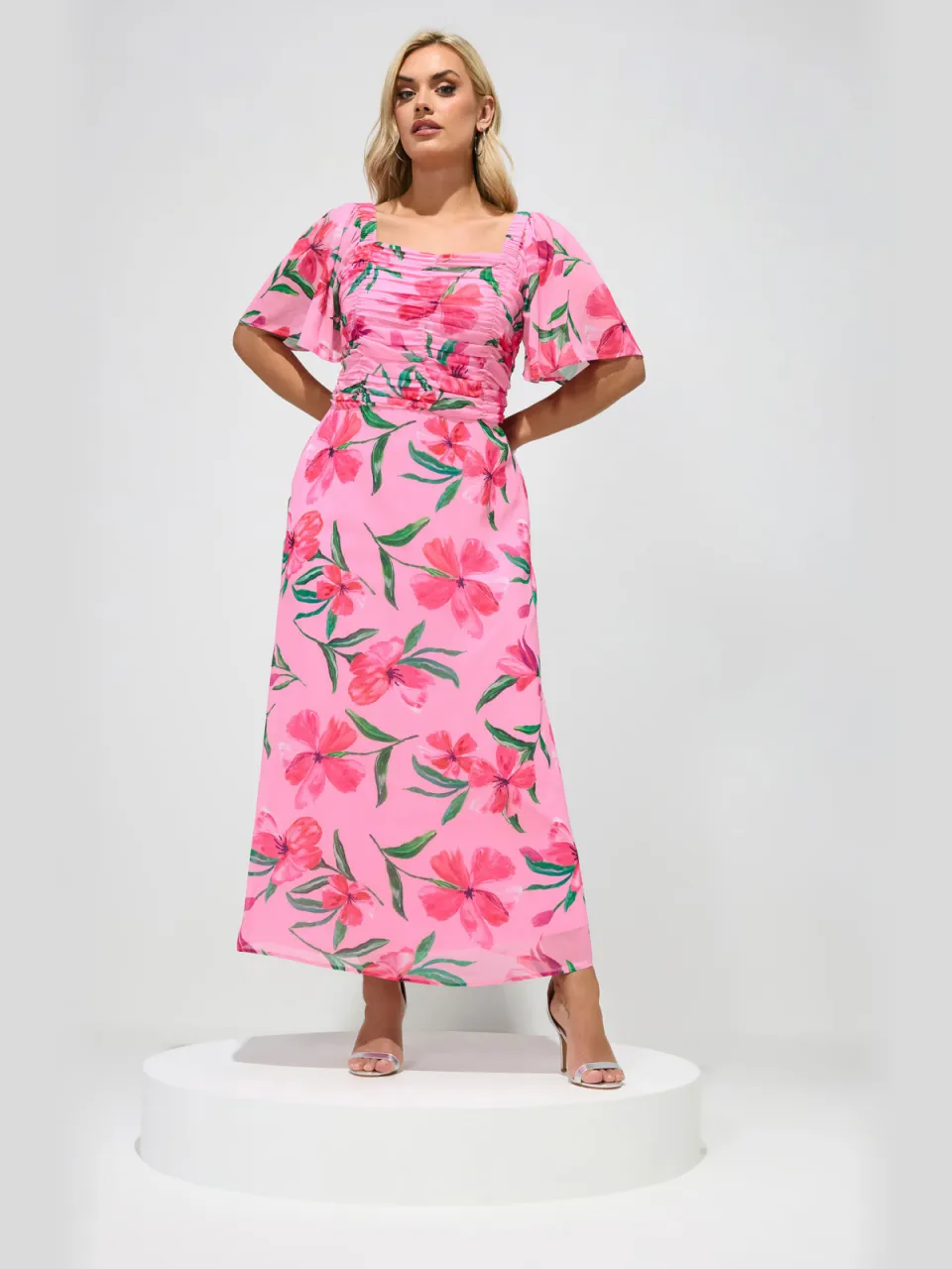 Yours London Roze Geplooide Maxijurk Met Bloemenprint, foto 2