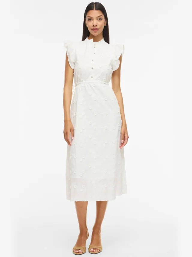 Vila midi jurk broderie ecru