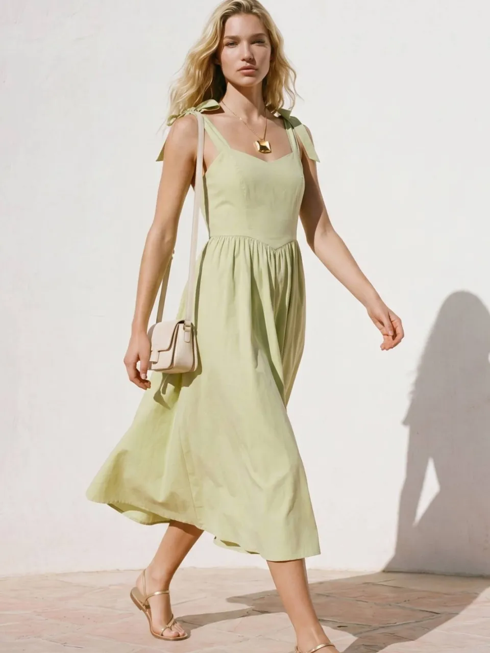 Vero Moda katoenen midi jurk - lichtgroen