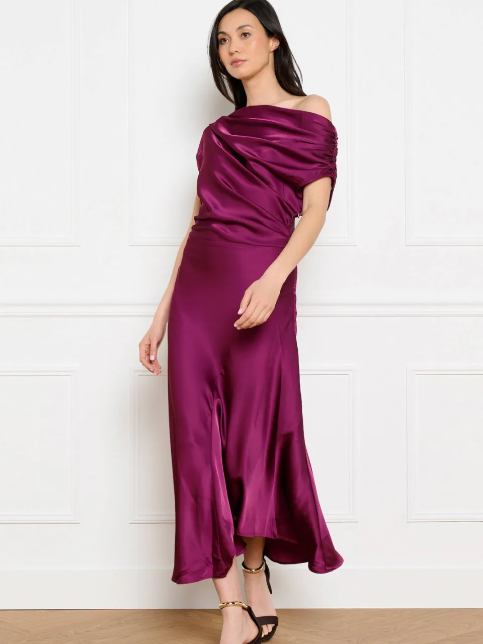 LOLALIZA one shoulder jurk fuchsia, foto 2