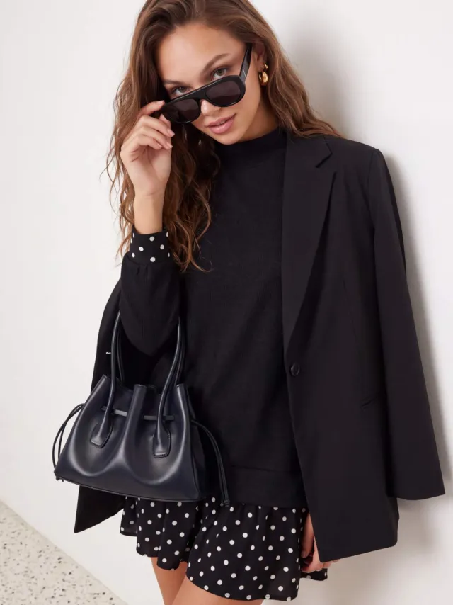 Trendyol TRENDYOLMİLLA Dames Zwart Stippen Kort / Mini Lang Casual Recht Jurken