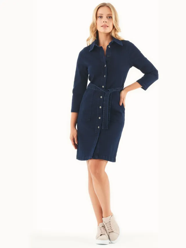ORGANICATION dames vegan Jurk Denim Dress Donkerblauw
