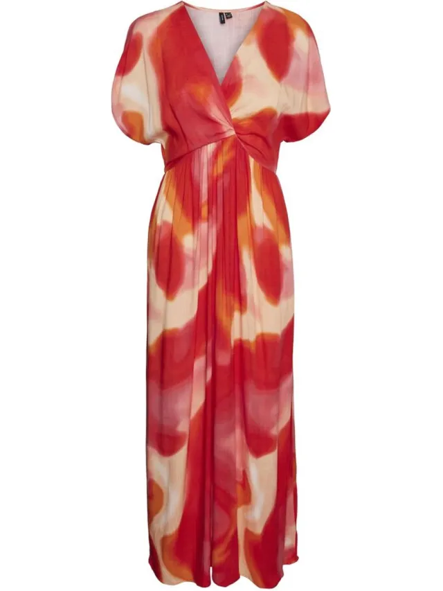 Vero Moda VMJADE S/S V-NECK ANKLE DRESS WVN LCS - Dames - Maxi jurken Tangerine Tango / Aop Jade