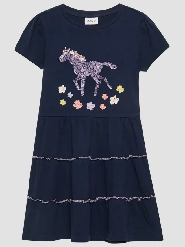S.Oliver female - Jersey jurk met pofmouwen en pailletten navy
