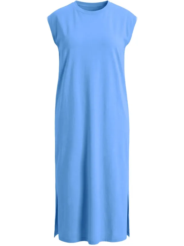Studio Untold Dames - Jersey midi-jurk oversized ronde hals mouwloos - Alpenblauw - Maat 42+