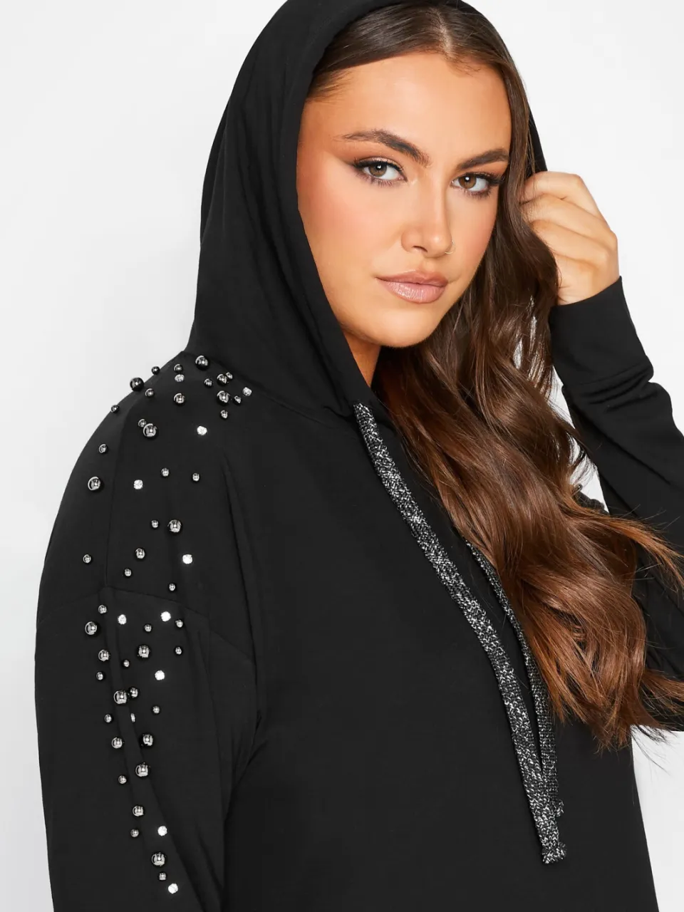 Yours Hoodiejurk Met Versiering Op De Mouwen In Zwartsize 44, foto 3