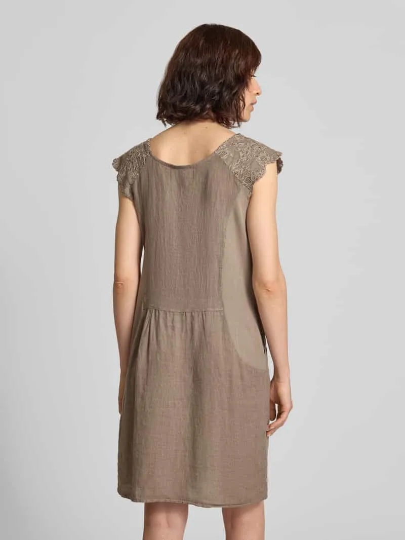 ZABAIONE Mini-jurk van linnenmix met stitchings taupe, foto 3