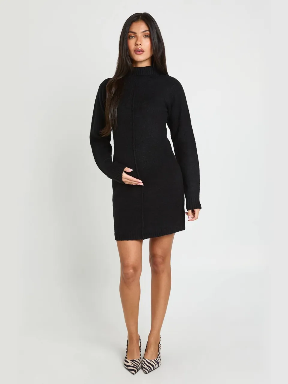 boohoo Dames Zwangerschaps Mini-trui-jurk Met Hoge Hals En Naaddetail zwart, foto 3