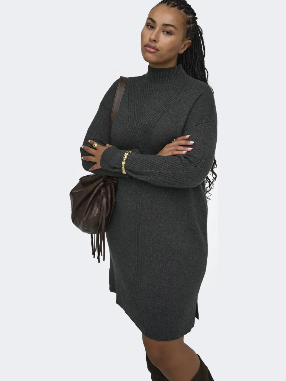 Only Carmakoma Plus Size gebreide coljurk - grijs