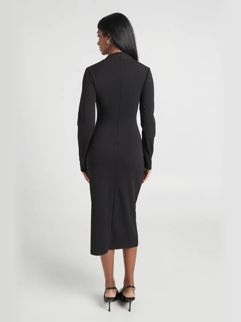 boohoo Dames Crepe Midi-jurk Met Hoge Hals, Lange Mouwen En Zakdetail zwart, foto 3
