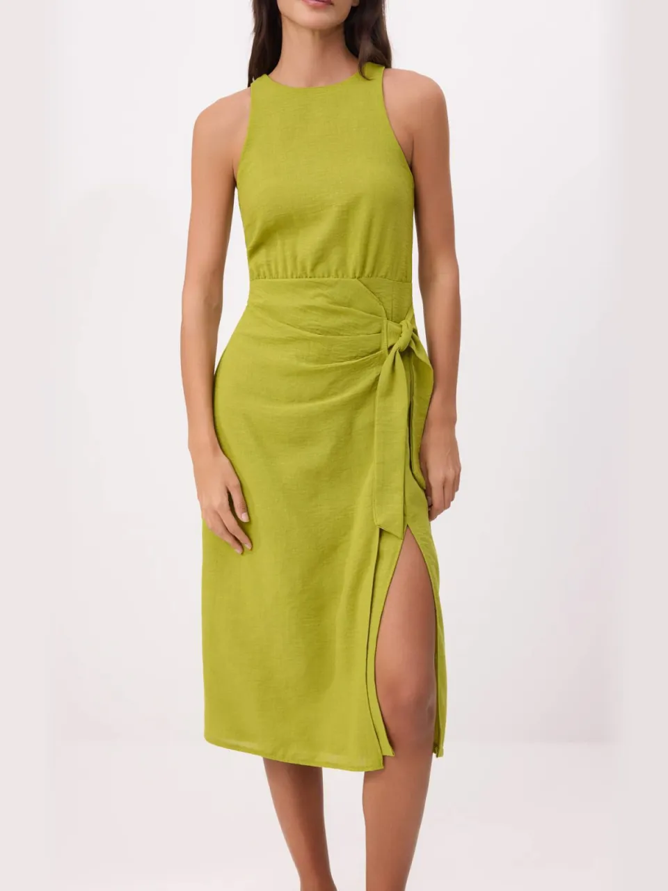 Trendyol TRENDYOLMİLLA Dames Groen Effen Midi Mouwloos Casual A-lijn Jurken