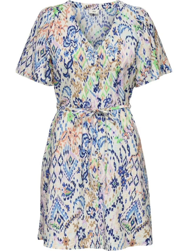JDY JDYTROYA LIFE S/S SHORT DRESS WVN DIA - Dames - Mini jurken Cloud Dancer