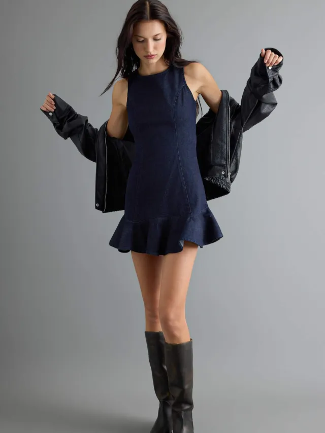 Trendyol TRENDYOLMİLLA Dames Donkerblauw Effen Kort / Mini Mouwloos Skater Jurken