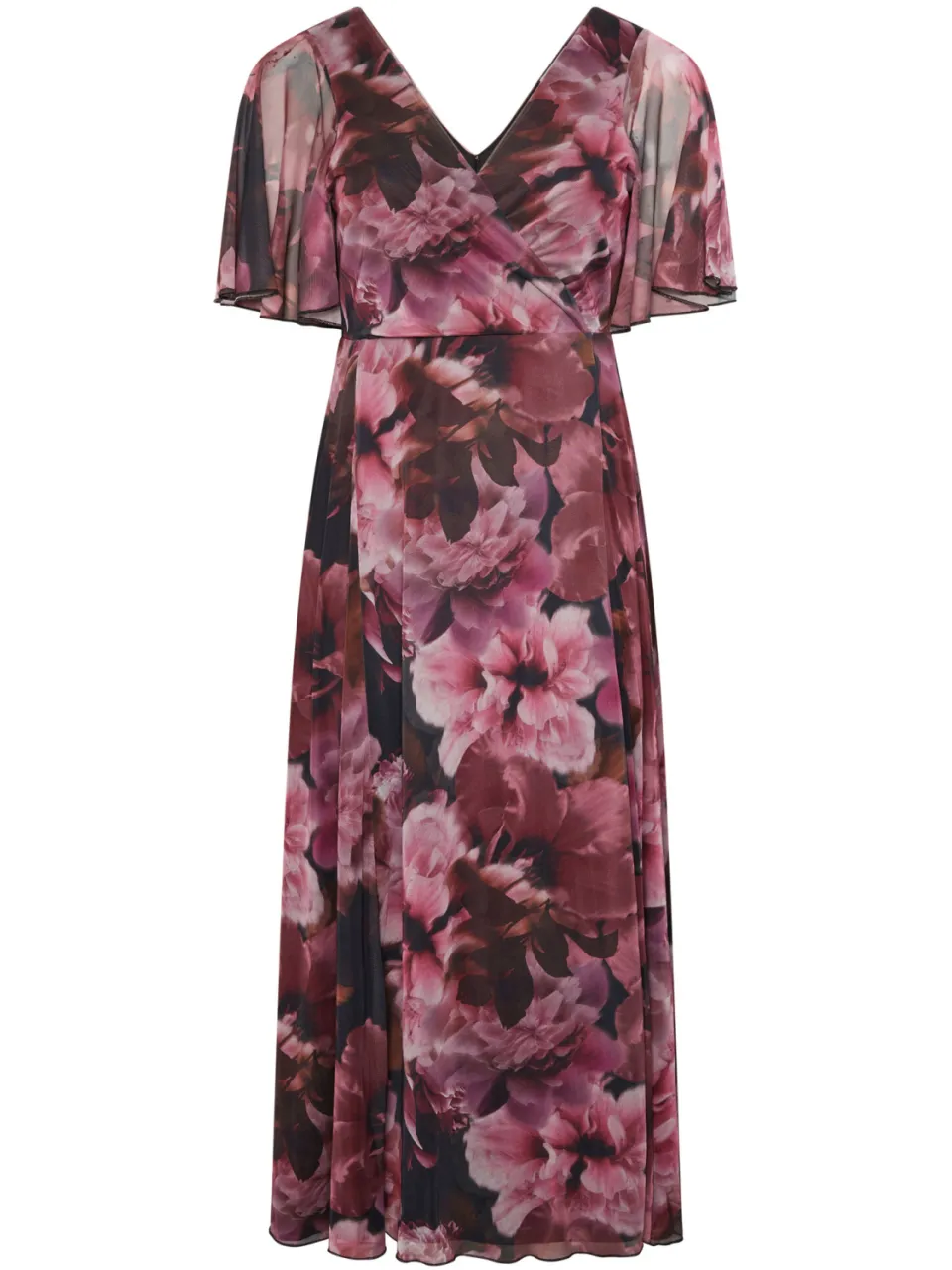Yours London Bourgondisch Rood Bloemen Abstract Mesh Jurk, foto 4