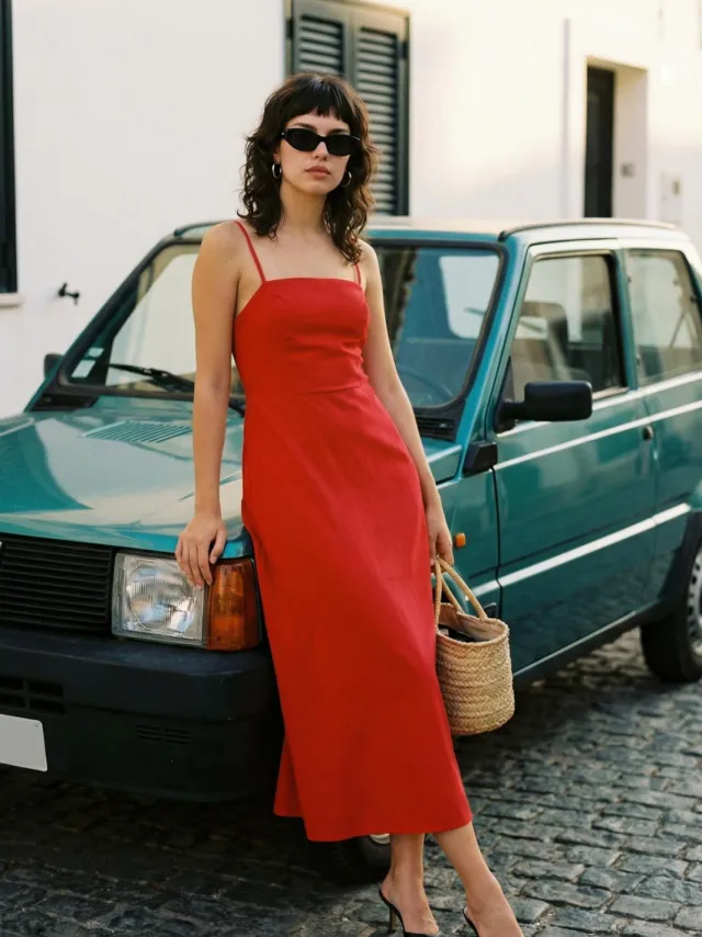 Trendyol TRENDYOLMİLLA Dames Rood Effen Maxi Mouwloos Casual A-lijn Jurken, foto 2