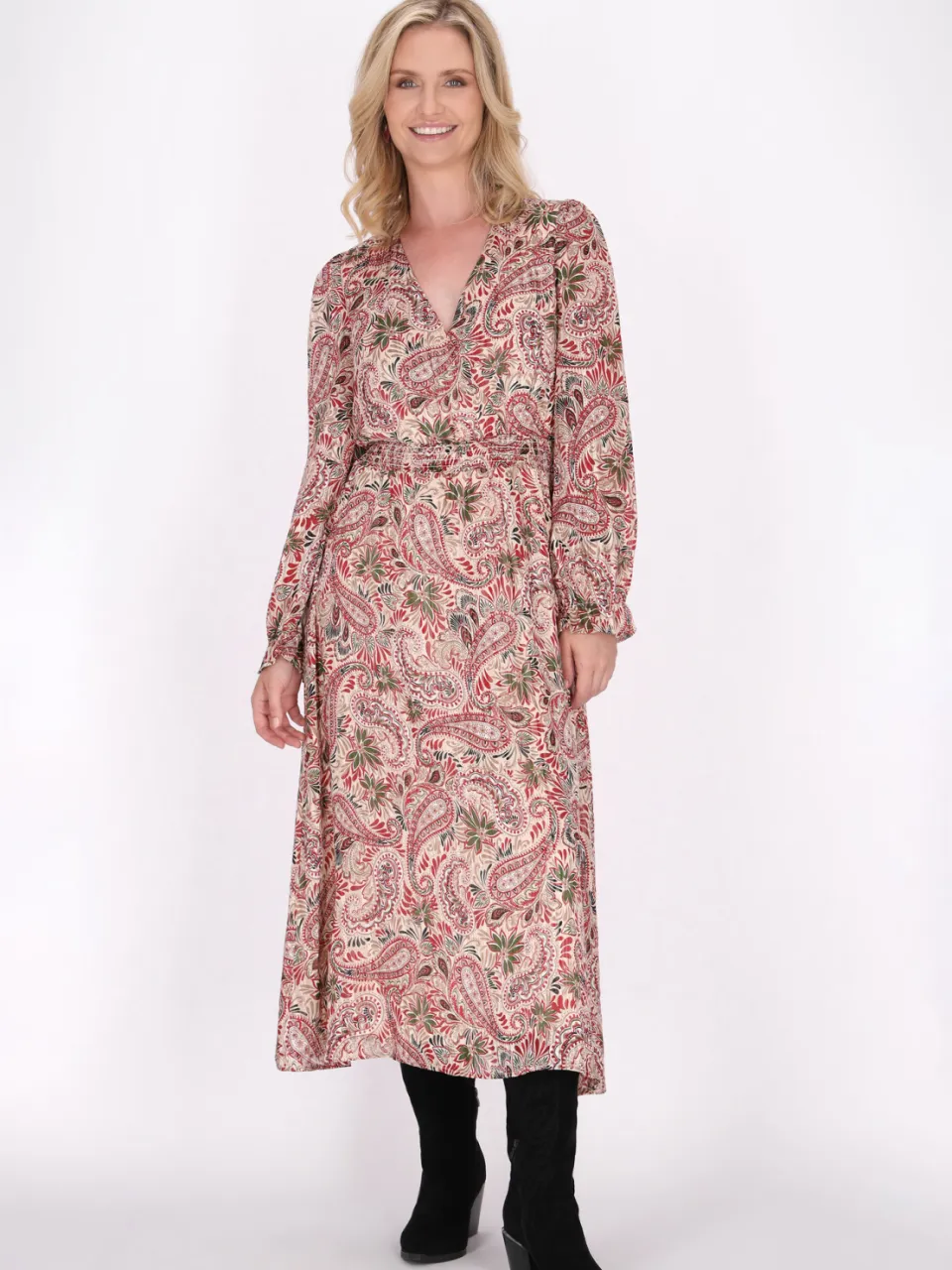 Usha Jurk Dames Wol Wit Veelkleurig