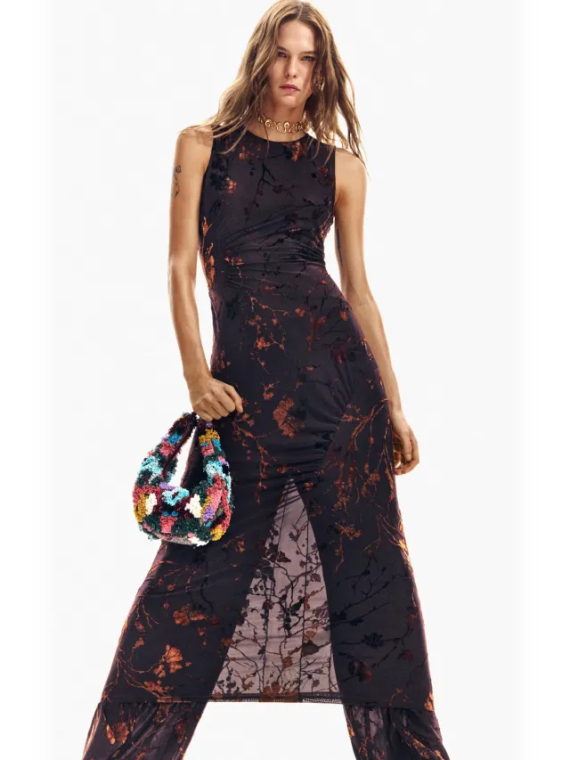 Desigual midijurk met all over print zwart