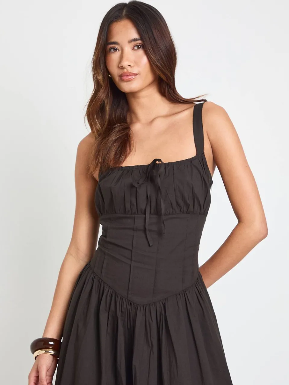 boohoo Dames Katoenen Poplin Melkmeid Maxi Jurk zwart, foto 3