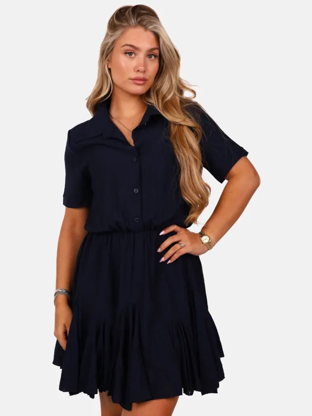 Getdrezzed Blouse - Maat: XS - Blousejurk met ruches donkerblauw
