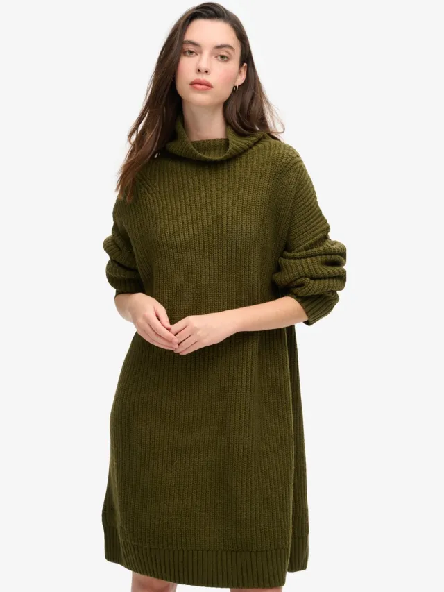 Superdry Gebreide trui-jurk met grove rib - Dames - Jurken Dark Moss Green