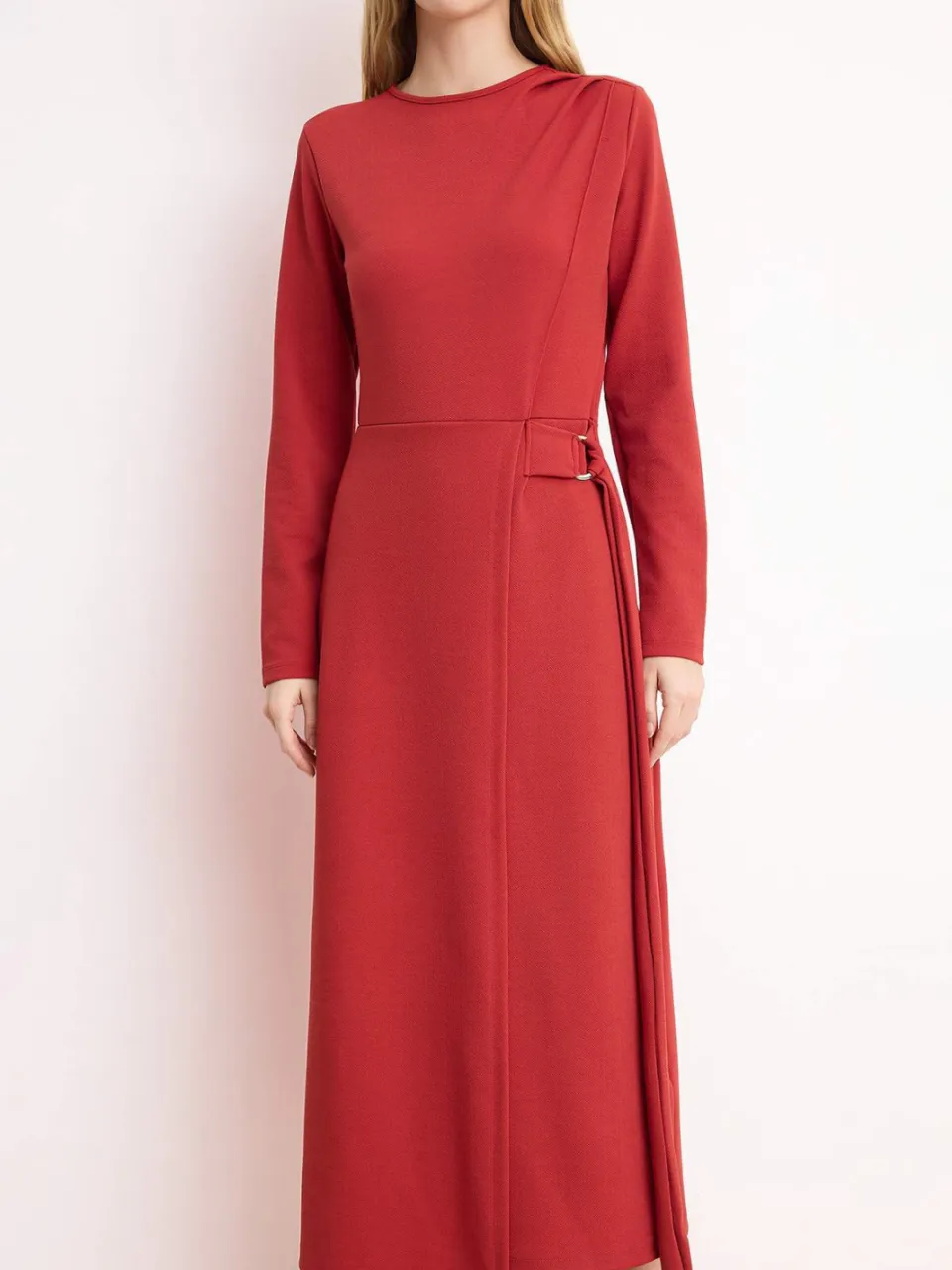 Trendyol Modest Dames Bordeaux Effen Maxi Lang Zakelijk A-lijn Modest Jurken, foto 2