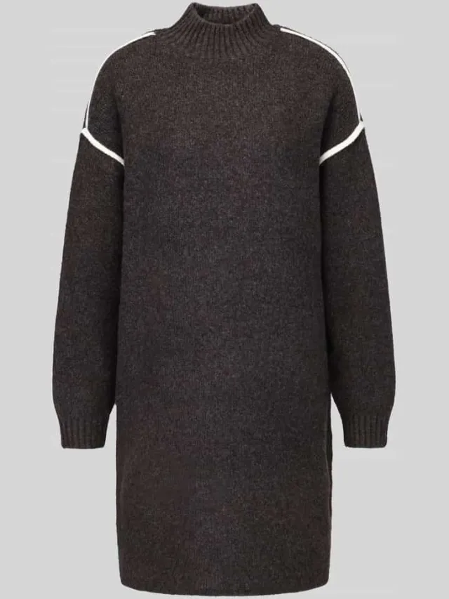 Vero Moda Regular Fit tricotjurk met contrasterende strepen model 'BOOM' chocoladebruin gemêleerd, foto 2