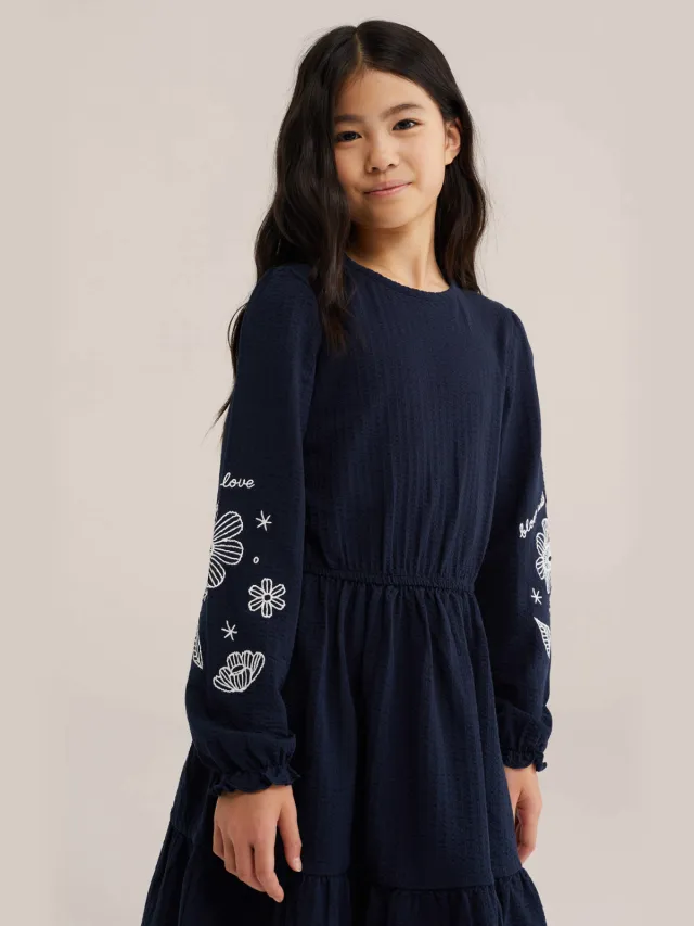 WE Fashion korte jurk met borduursels donkerblauw, foto 2