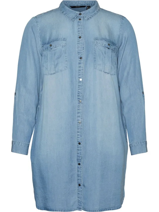 Vero Moda Curve Blousejurk VMCSIGGA Korte jurk Light Blue Denim