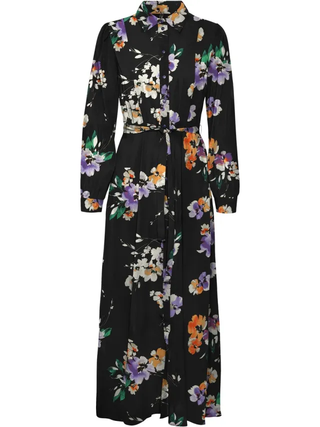 Vero Moda VMSHILAH NAJA LS LONG SHIRT DRESS WVN GA - Dames - Mini jurken zwart
