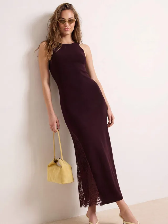 Trendyol TRENDYOLMİLLA Dames Bordeaux Effen Maxi Mouwloos Stijlvol/Avond Bodycon Jurken Bordeauxrood