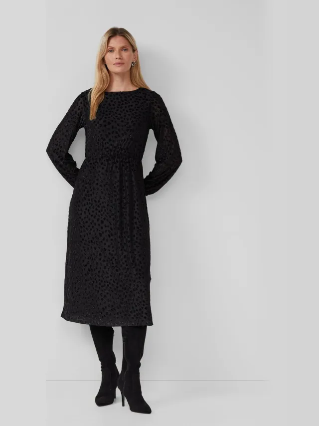 S.Oliver female - Fluwelen midi-jurk met boothals zwart