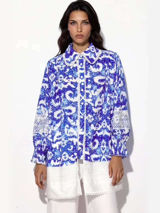 MSN Collection Floral mini A-lijn jurk Lichtblauw