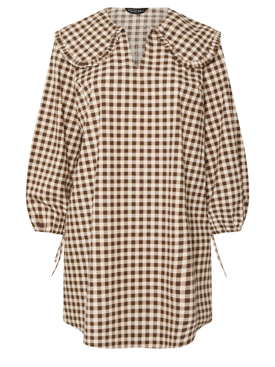 Limited Collection Katoenen Mini Jurk Met Oversized Kraag En Gingham Ruit In Bruin, foto 4