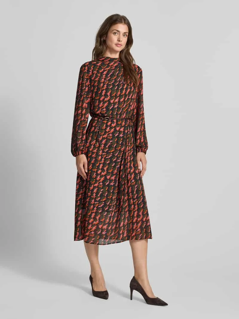 Marc Cain Midi-jurk in all-over look met opstaande kraag en riem oranje, foto 3