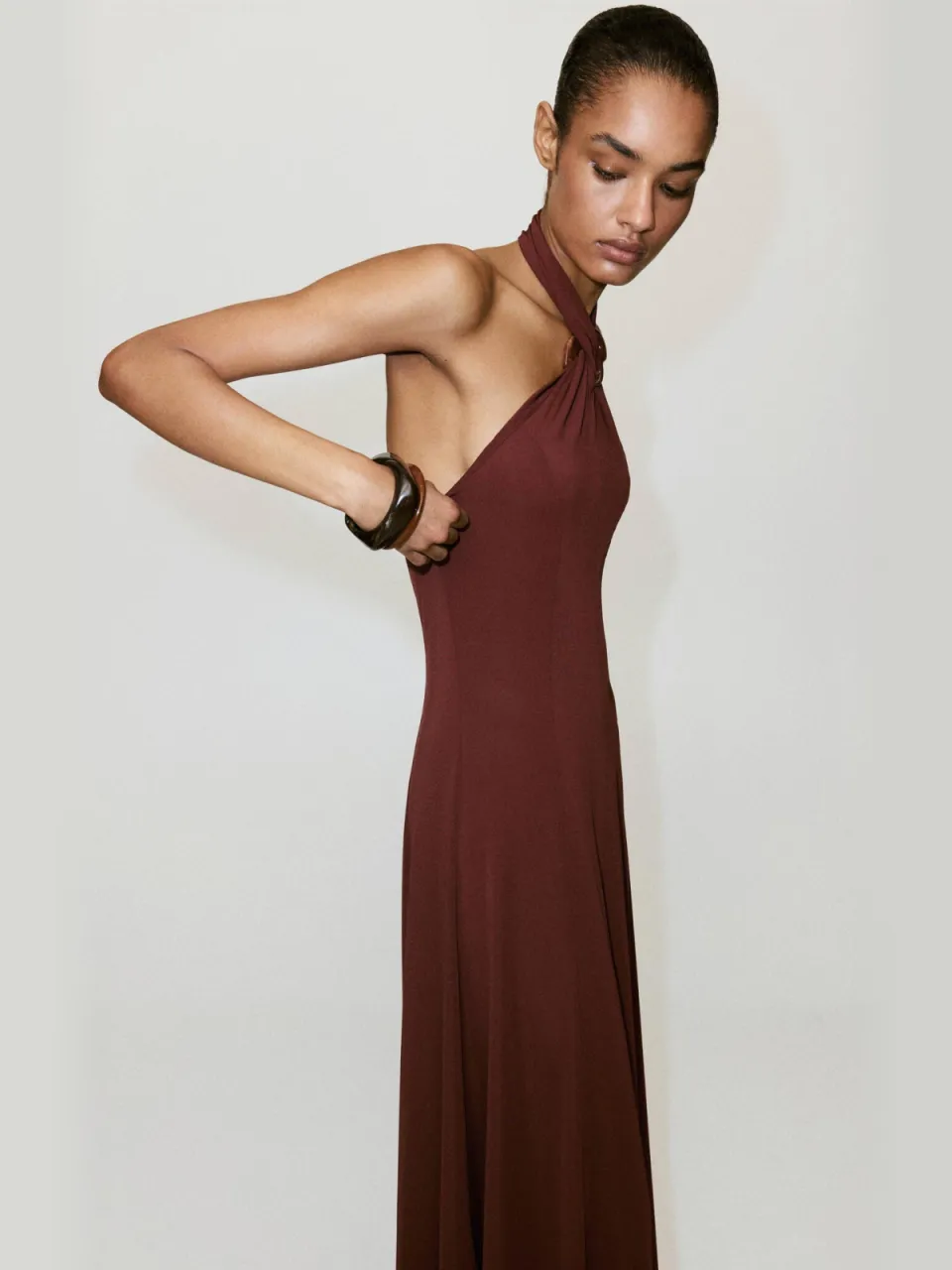 Mango halter midi jurk - roodbruin, foto 3