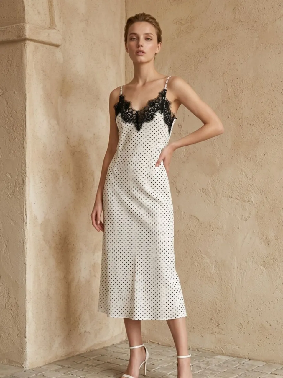 MyFashion Dames Polkadot Chiffon Maxi Jurk gebroken wit, foto 2